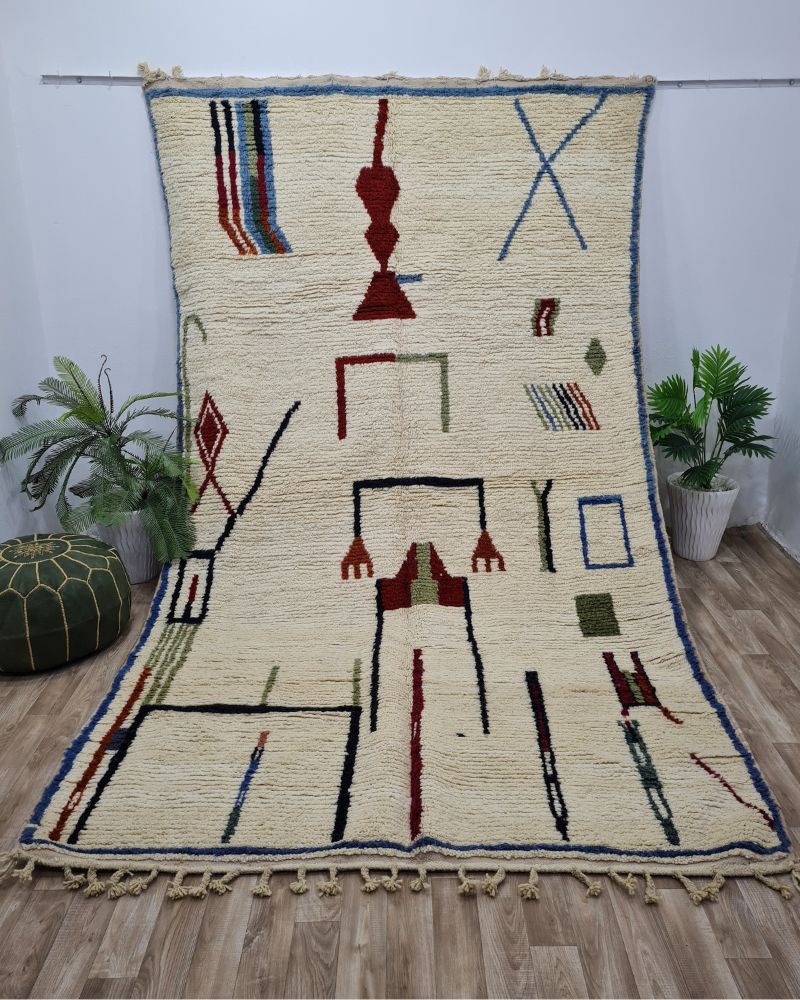 Moroccan Abstract Symbols Rug – Unique Handwoven Azilal Carpet – Custom Size - Berber Handcrafts