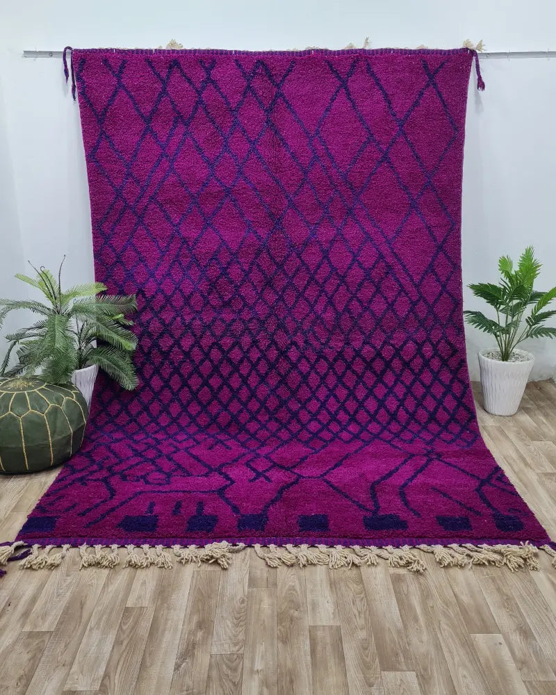 Bold Purple Moroccan Rug – Handwoven Berber Wool Carpet with Abstract Diamonds- Custom Size - Berber Handcrafts
