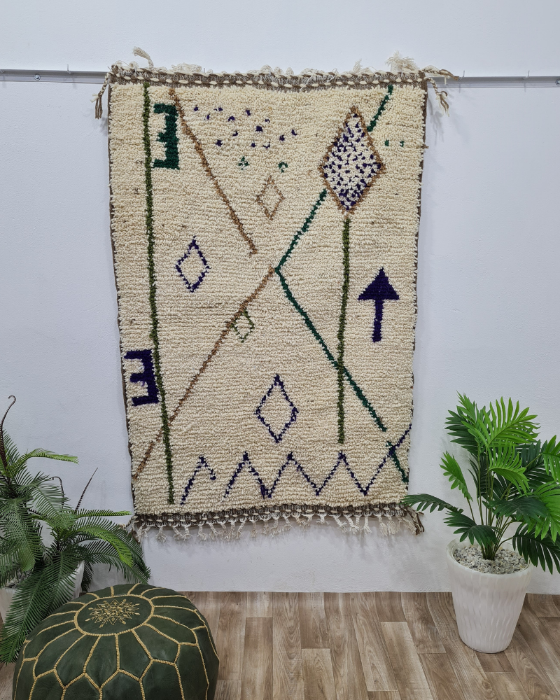 Abstract Azilal Wool Rug – Handmade Moroccan Tribal Carpet – Custom Size - Berber Handcrafts