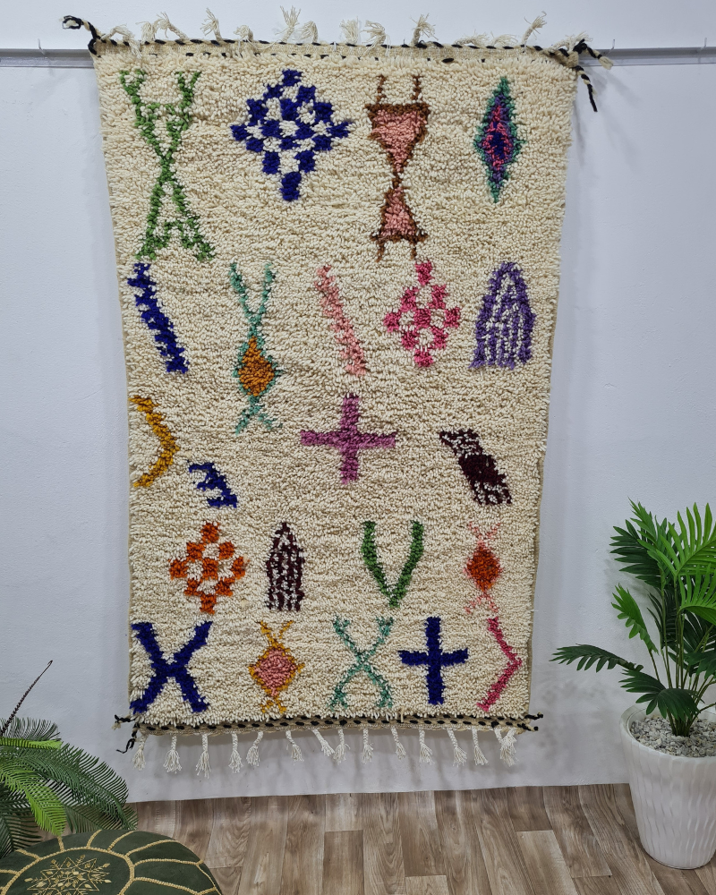 Tribal Azilal Moroccan Rug – Handwoven Wool Carpet with Berber Symbols – Custom Size - Berber Handcrafts