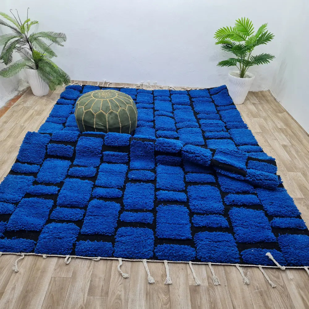 Bold Blue Moroccan Berber Rug – Handmade Wool Carpet from the Atlas Mountains- Custom Size 1