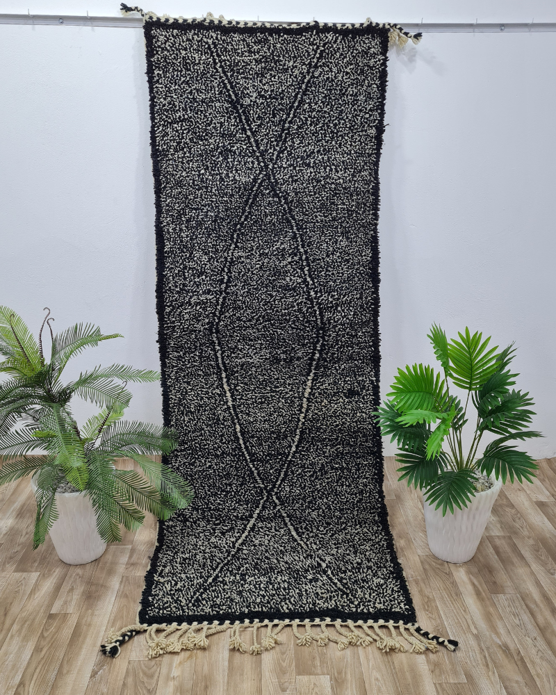 Handwoven Moroccan Runner Rug – Black & White Geometric Design – Custom Size - Berber Handcrafts