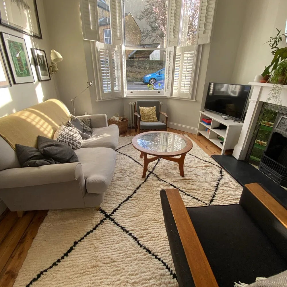 Berber Diamond Pattern Rug – Cream Beni Ourain Wool Carpet – Custom Size - Berber Handcrafts