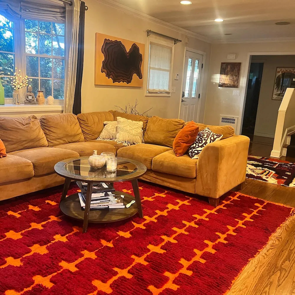 Bold Red Moroccan Berber Rug – Handmade Wool Carpet from the Atlas Mountains- Custom Size