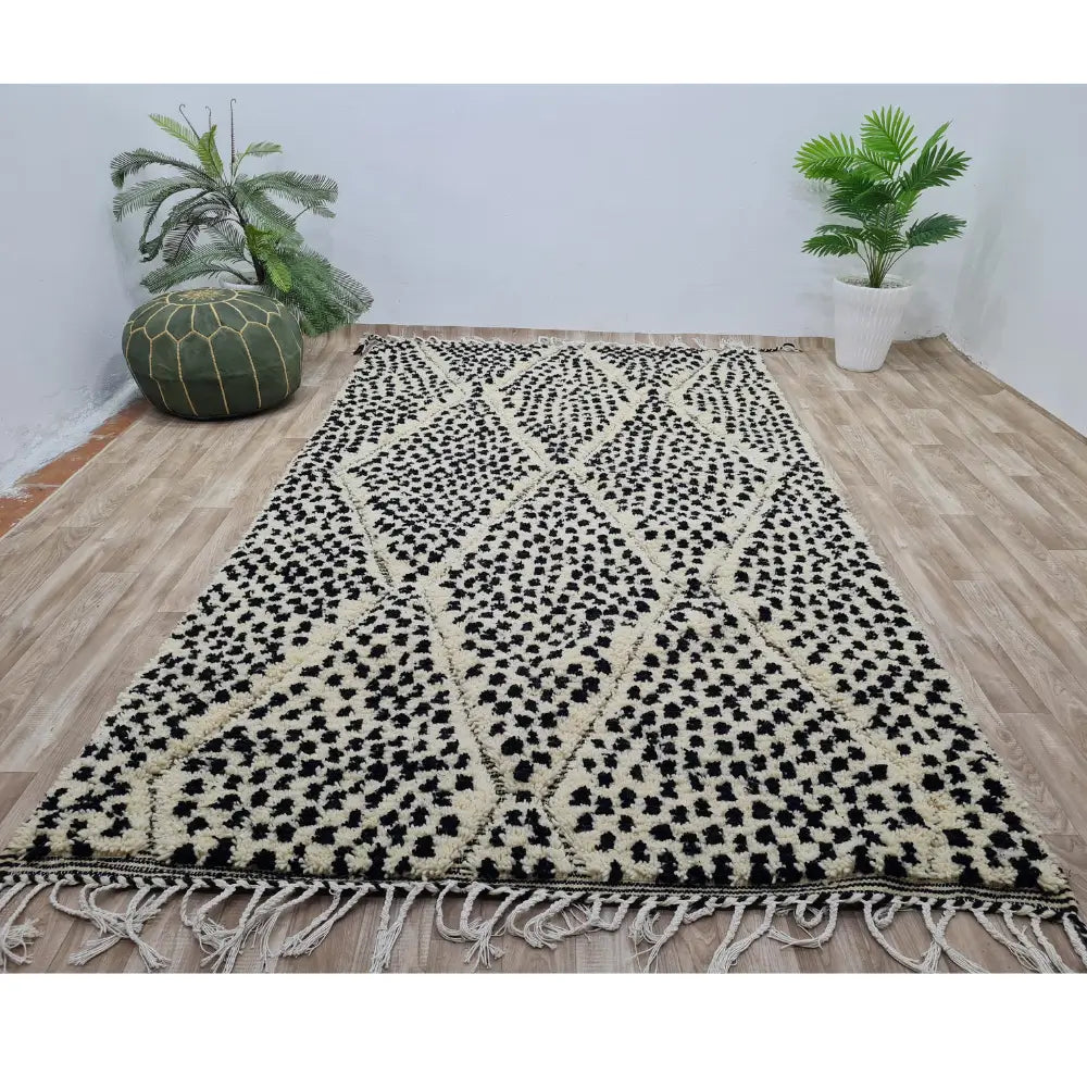 Textured Diamond Moroccan Rug – Black & Cream Shag Wool Berber Carpet- Custom Size - Berber Handcrafts