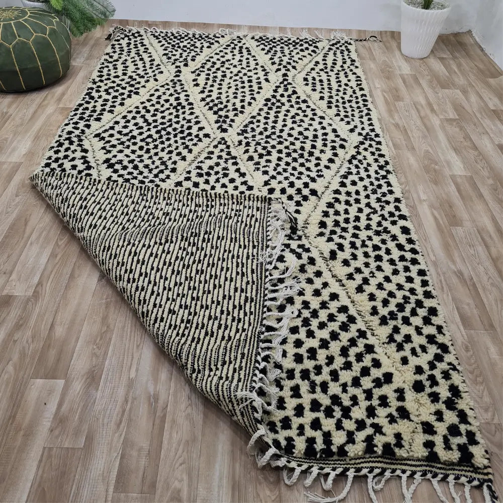 Textured Diamond Moroccan Rug – Black & Cream Shag Wool Berber Carpet- Custom Size - Berber Handcrafts