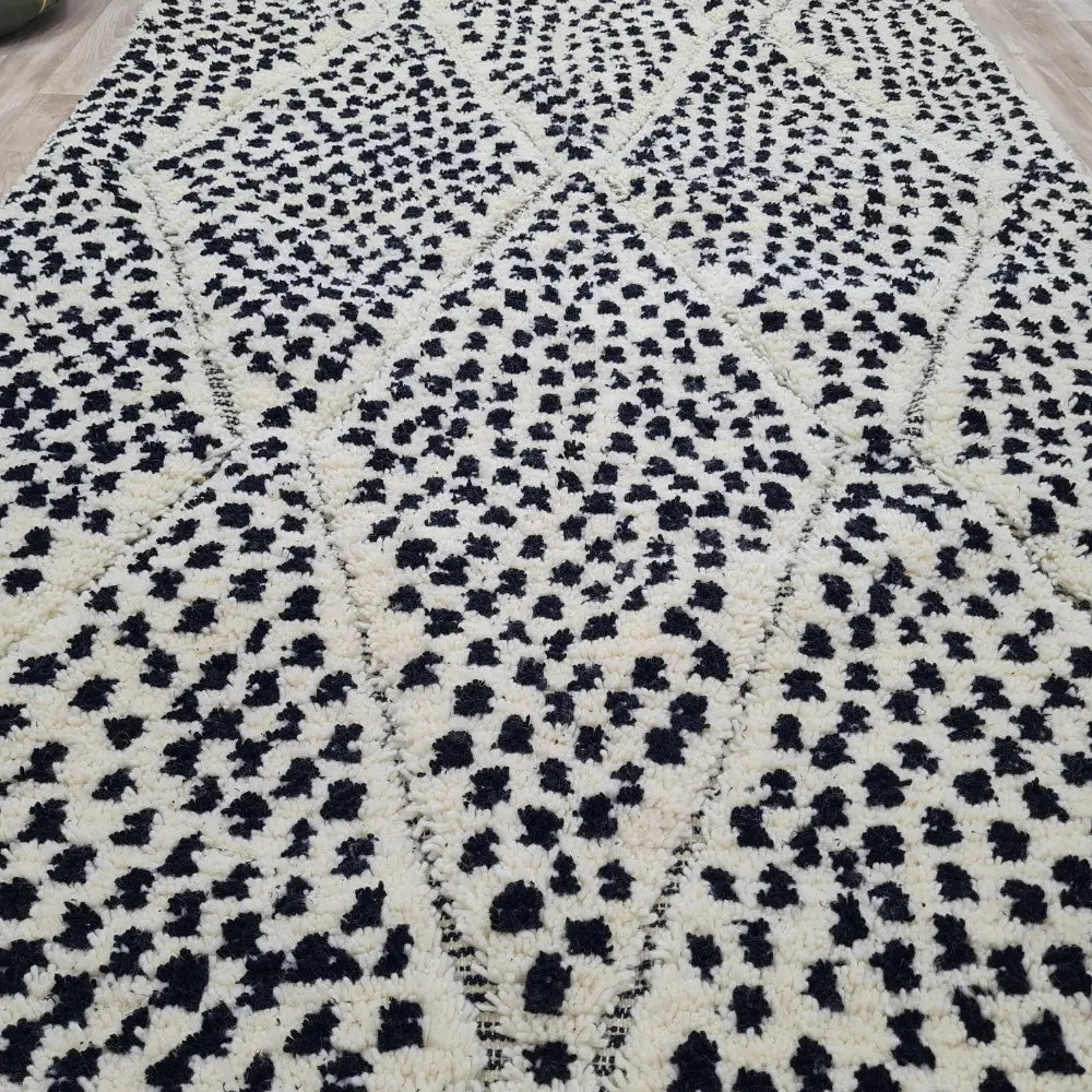 Textured Diamond Moroccan Rug – Black & Cream Shag Wool Berber Carpet- Custom Size - Berber Handcrafts