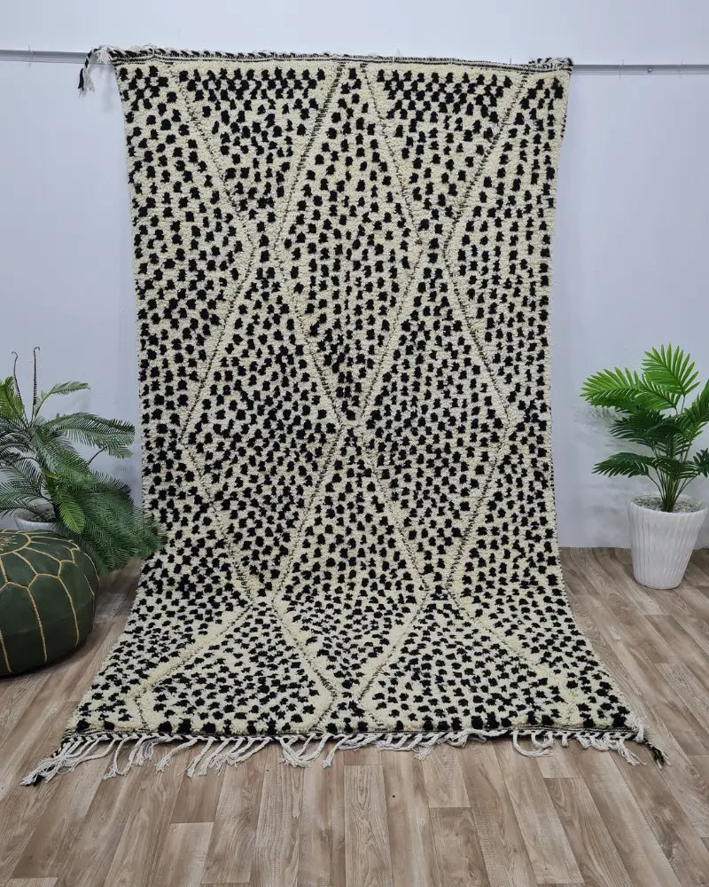 Textured Diamond Moroccan Rug – Black & Cream Shag Wool Berber Carpet- Custom Size - Berber Handcrafts