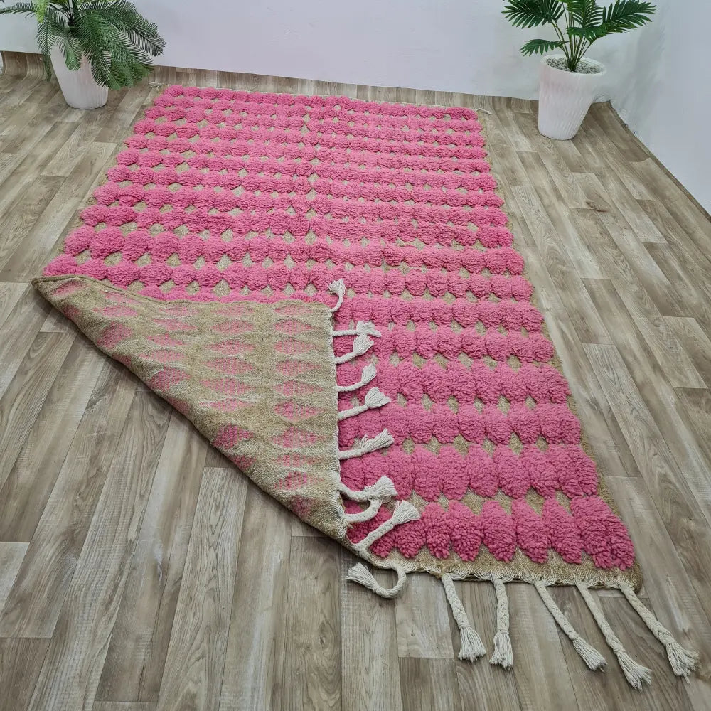 Pink Moroccan Shag Rug – Handwoven Berber Carpet with Textured Pattern- Custom Size