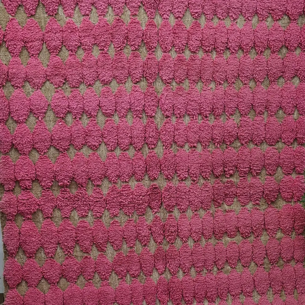 Pink Moroccan Shag Rug – Handwoven Berber Carpet with Textured Pattern- Custom Size