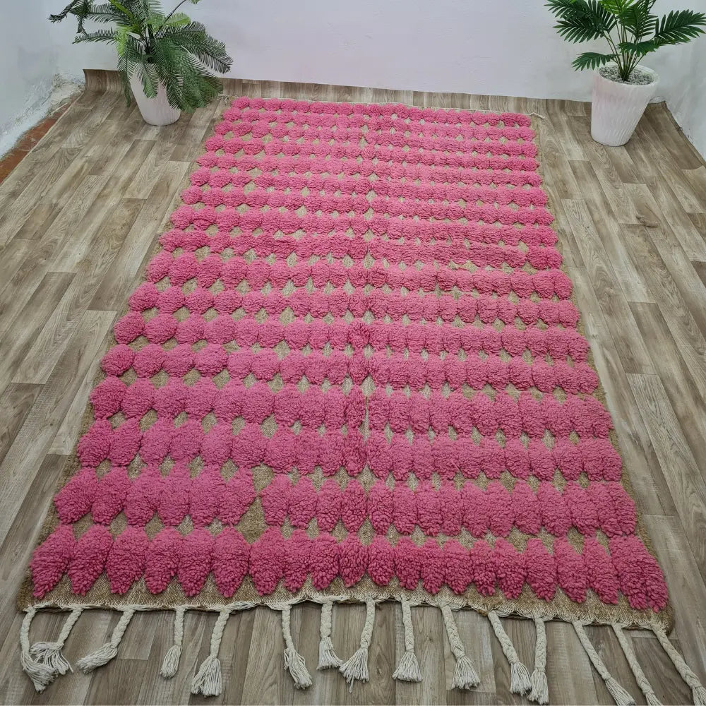 Pink Moroccan Shag Rug – Handwoven Berber Carpet with Textured Pattern- Custom Size