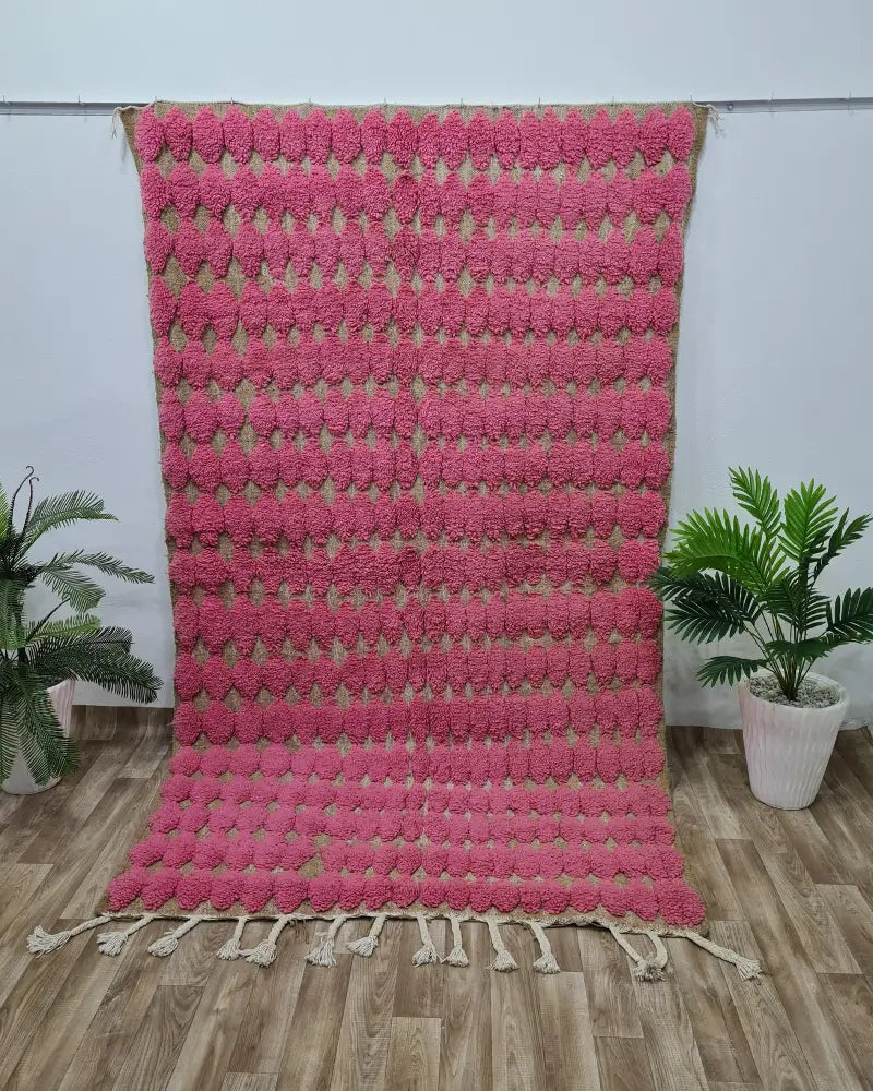 Pink Moroccan Shag Rug – Handwoven Berber Carpet with Textured Pattern- Custom Size