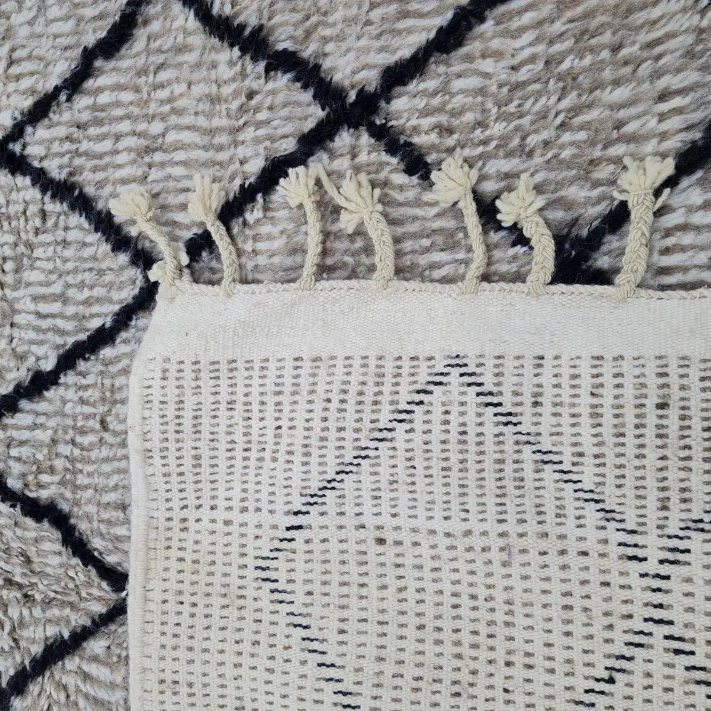 Neutral Beni Ourain Rug – Handmade Wool Moroccan Carpet with Black Diamonds– Custom Size - Berber Handcrafts