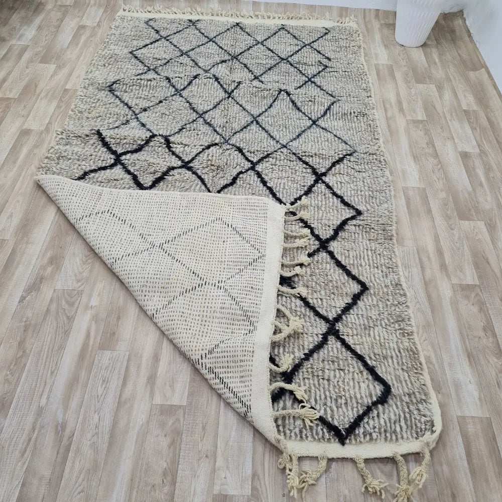 Neutral Beni Ourain Rug – Handmade Wool Moroccan Carpet with Black Diamonds– Custom Size - Berber Handcrafts