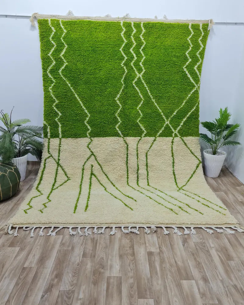 Green Modern Moroccan Rug – Handwoven Wool Carpet with Geometric Design- Custom Size - Berber Handcrafts