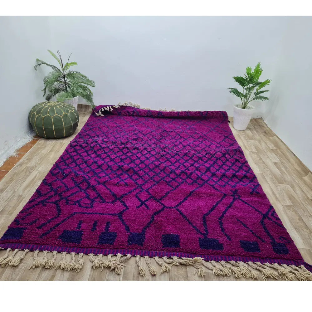 Bold Purple Moroccan Rug – Handwoven Berber Wool Carpet with Abstract Diamonds- Custom Size - Berber Handcrafts
