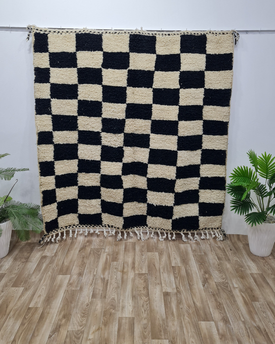 Classic Black & White Checkered Moroccan Rug – Handwoven Berber – Custom Size - Berber Handcrafts