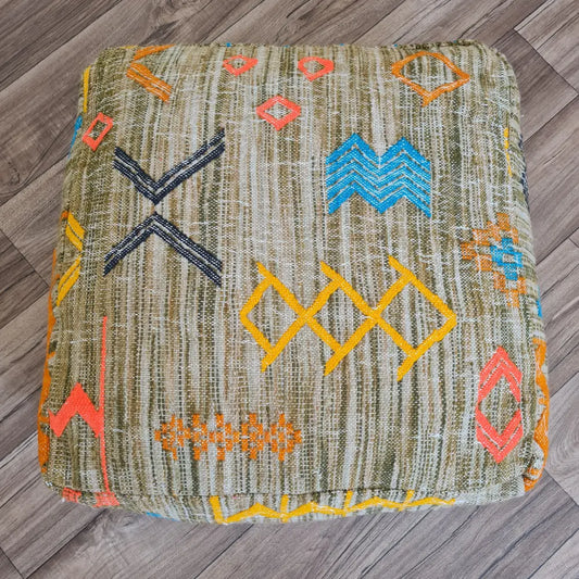 Moroccan Pouf – Multicolor with Amazigh Motifs