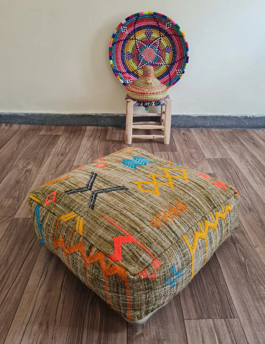 Moroccan Pouf – Multicolor with Amazigh Motifs