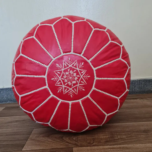 Red Moroccan Leather Pouf – Bold & Traditional Design