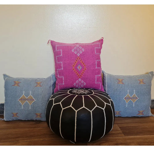 Set of 2 Fuchsia Pink Sabra Silk Pillows – Playful Moroccan Cushions