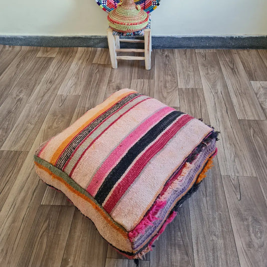 Kilim Moroccan Pouf – Tribal Vintage Rug Ottoman