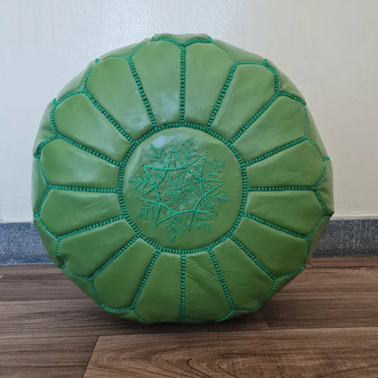 Green Moroccan Leather Pouf – Fresh & Vibrant Look