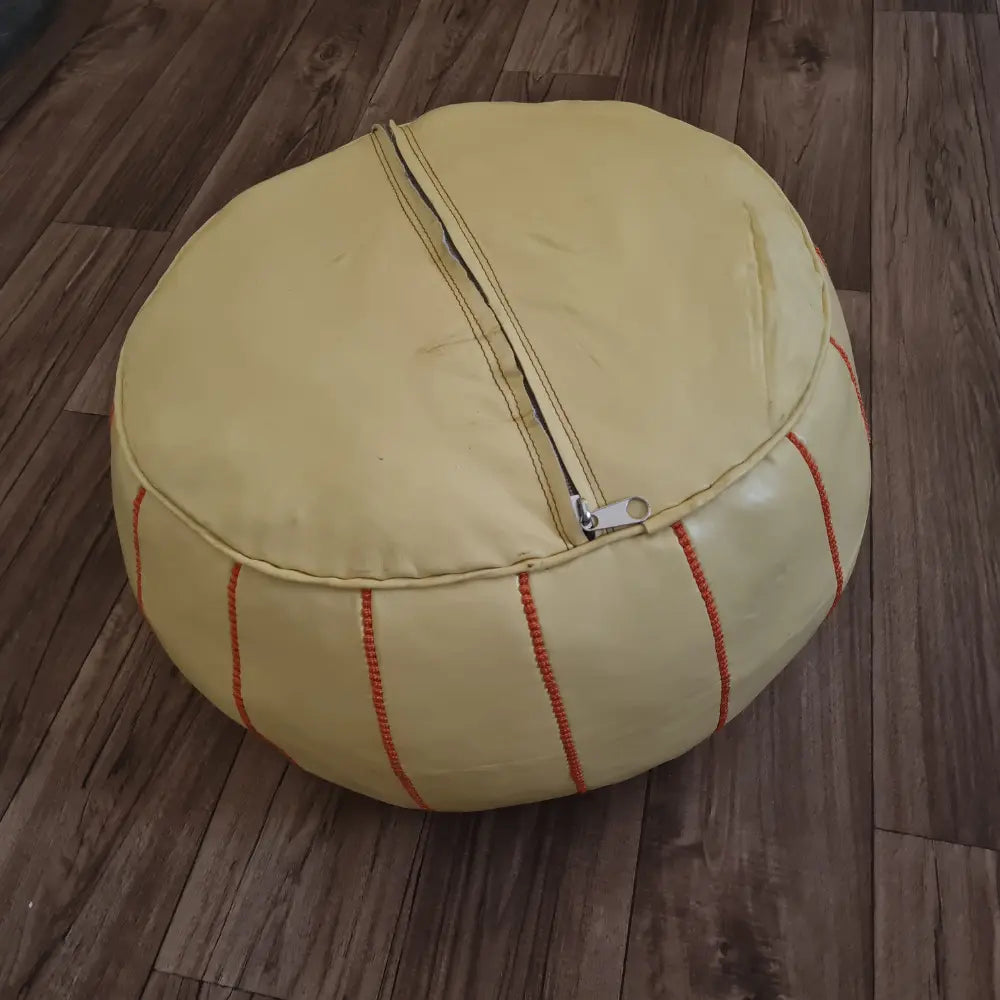 Cream & Orange Moroccan Leather Pouf – Warm & Unique