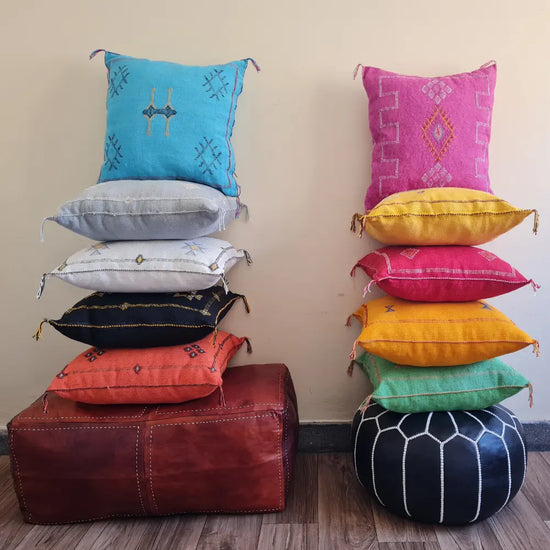 Set of 2 Fuchsia Pink Sabra Silk Pillows – Playful Moroccan Cushions - Berber Handcrafts