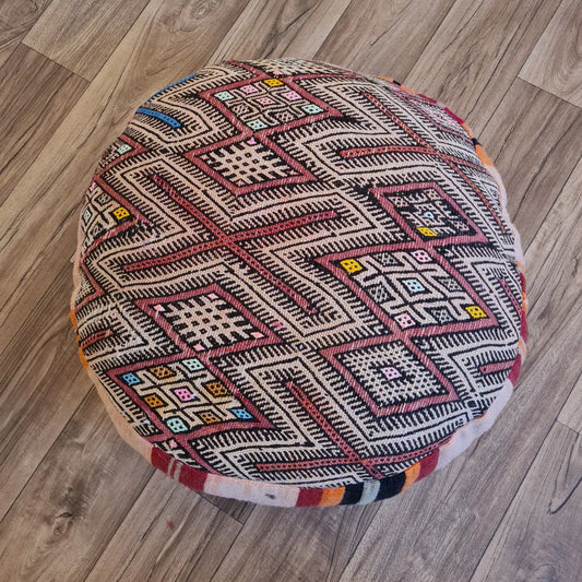 Round Moroccan Kilim Pouf – Handmade Vintage Floor Cushion 2