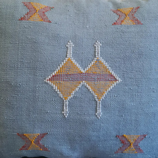 Set of 2 Soft Grey Sabra Silk Pillows – Subtle Moroccan Cushions with Pastel Patterns - Berber Handcrafts
