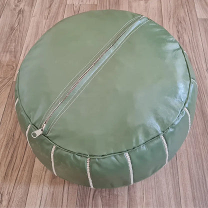 Olive Green Moroccan Leather Pouf – Nature-Inspired Decor