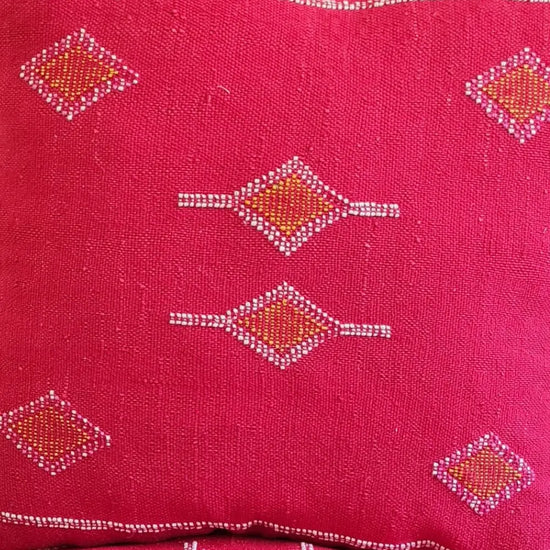 Set of 2 Red Sabra Silk Pillows – Bold Moroccan Cushions with Geometric Motifs - Berber Handcrafts