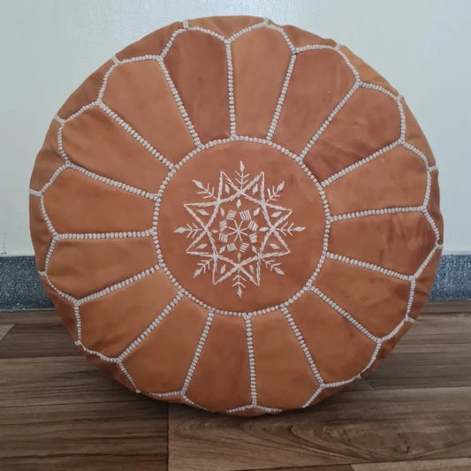 Brown Moroccan Leather Pouf – Neutral Sophistication
