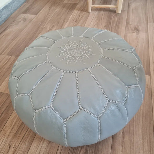 Gray Moroccan Leather Pouf – Neutral Sophistication