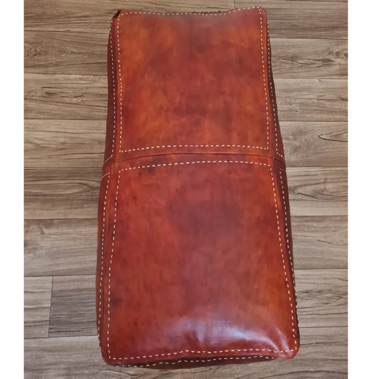 Rectangular Brown Moroccan Leather Pouf – Lounge Ottoman Bench