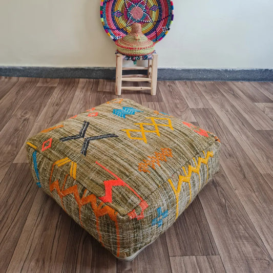 Handmade Moroccan Mud Cloth Pouf – One-of-a-Kind Vintage Berber Ottoman
