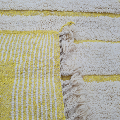 Handwoven Moroccan Rug with Minimalist Yellow Stripes – Beni Ourain Style – Custom Size - Berber Handcrafts