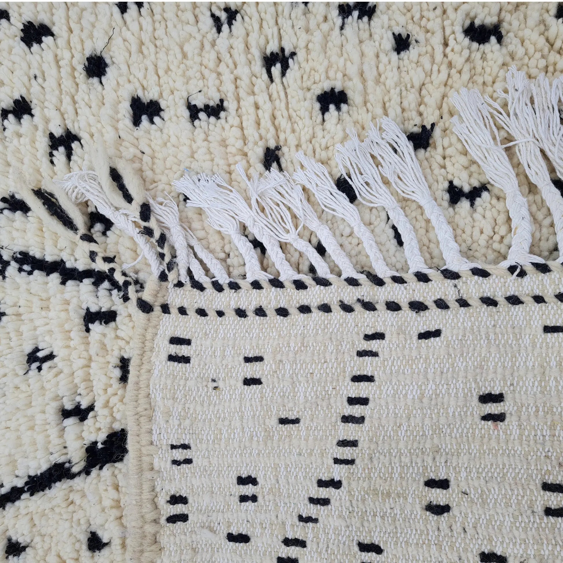 Beni Ourain Moroccan Rug – Ivory Wool with Black Diamond Pattern – Custom Size - Berber Handcrafts