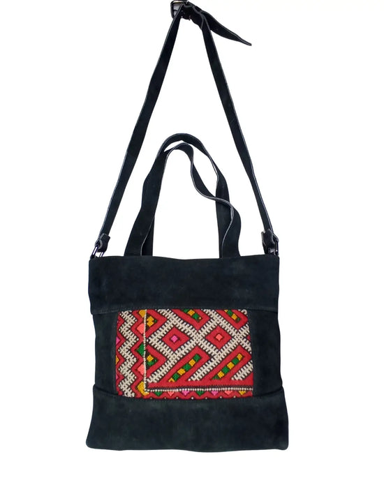 Black Suede Tote, Kilim Bag, Shoulder Bag, Work Tote, Genuine Leather, Suede Purse, Woven Woo