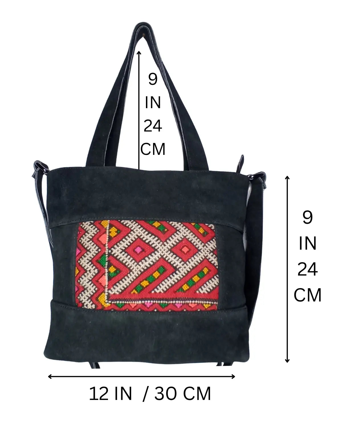 Black Suede Tote, Kilim Bag, Shoulder Bag, Work Tote, Genuine Leather, Suede Purse, Woven Woo