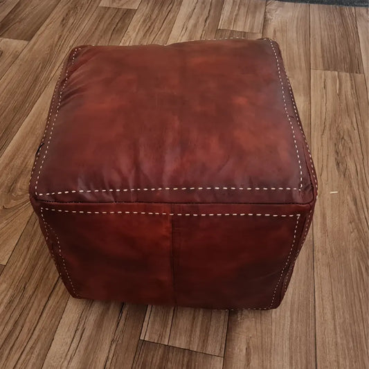Brown Moroccan Leather Pouf – Minimalist, Earthy & Artisan-Crafted