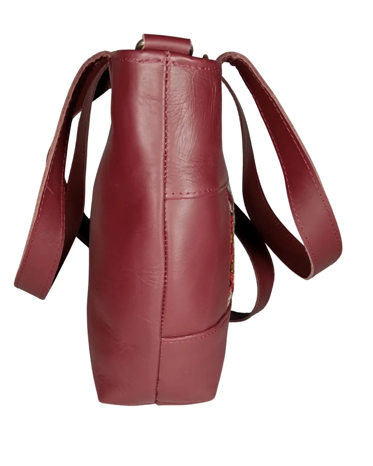 Burgundy Leather Bag, Convertible Tote, Crossbody Tote, Red Leather Handbag, Kilim Bag, One of a Kind Purse, Artisan Made, 