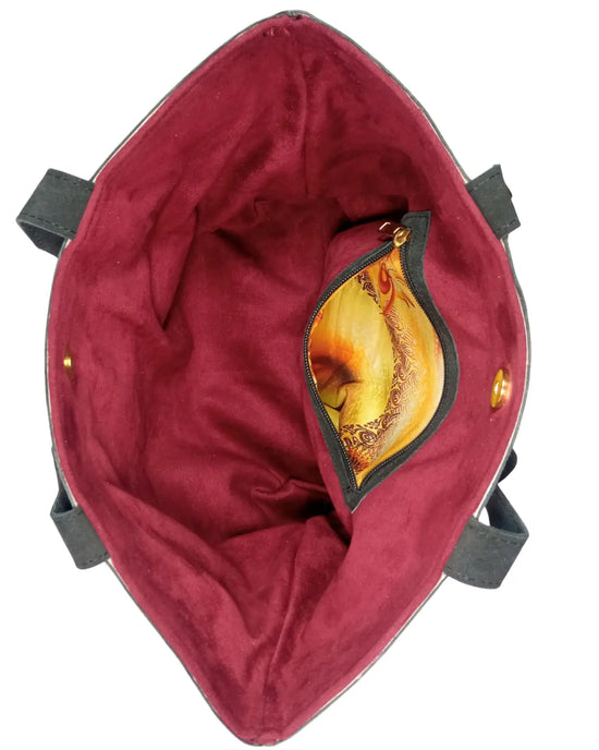 Red bag with a gold interior on a white background