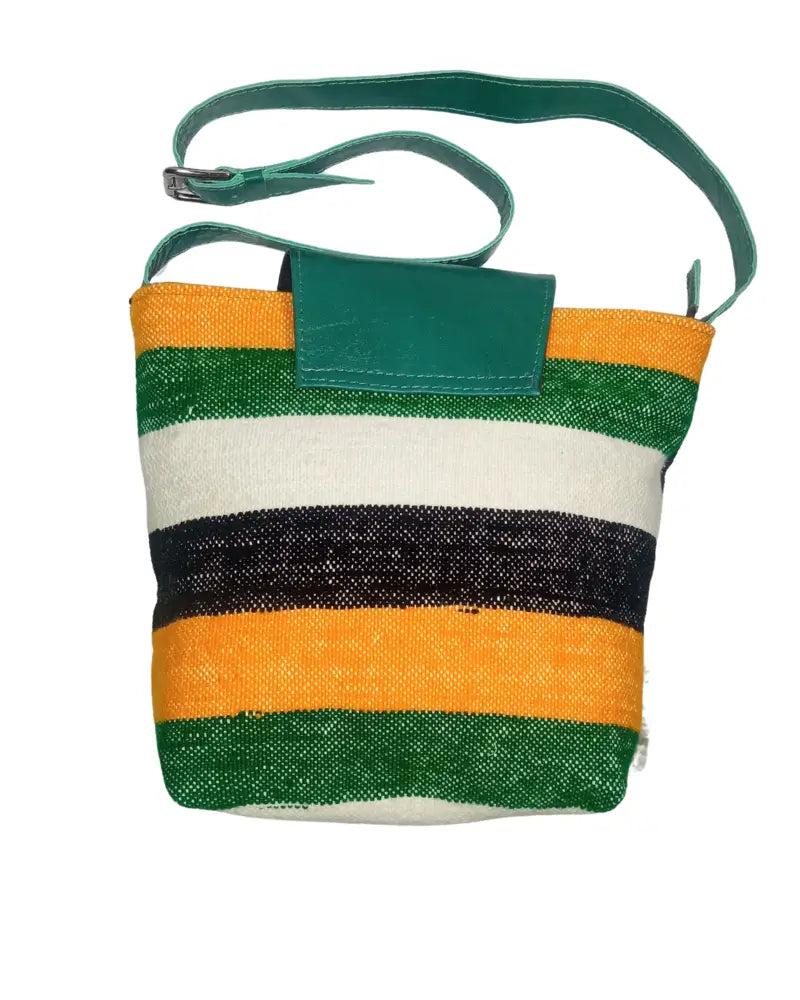 Fringe Crossbody Bag, Tassel Bag, Shaggy Bag, Woven Wool Bag, Teal Leather, Black and White Bag, Handmade Berber Bag, Embroidered Star, Artisan Made, Sustainable Fashion, Eco-Friendly, Boho Chic, Festival Fashion