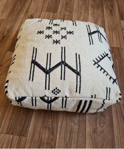 Handmade Moroccan Berber Pouf – Unique Vintage Ottoman