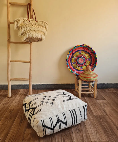 Handmade Moroccan Berber Pouf – Unique Vintage Ottoman