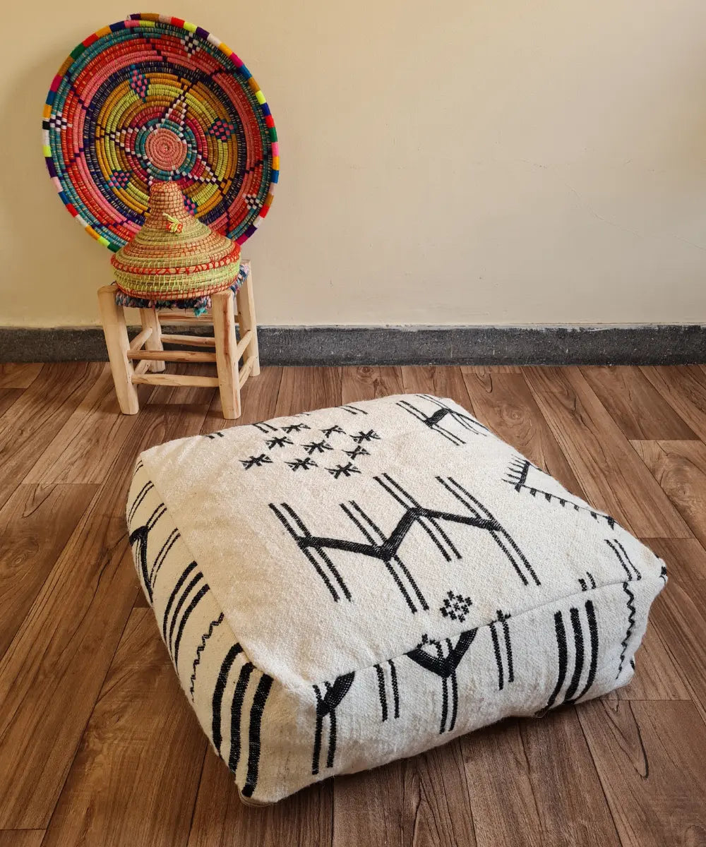 Handmade Moroccan Berber Pouf – Unique Vintage Ottoman