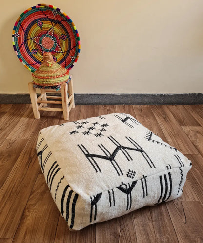 Handmade Moroccan Berber Pouf – Unique Vintage Ottoman