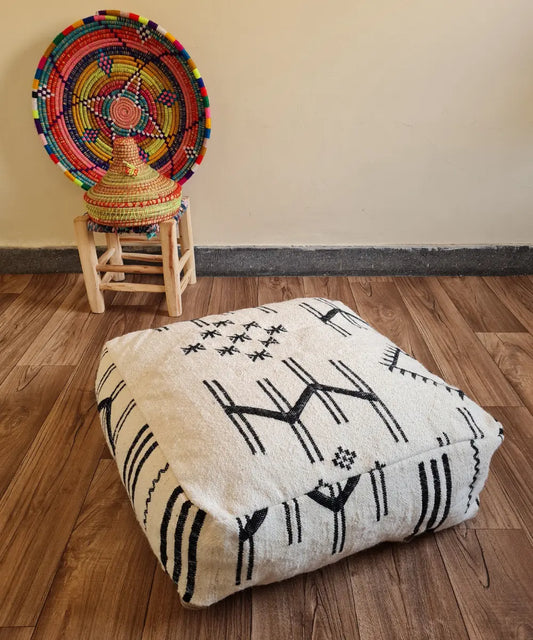 Handmade Moroccan Berber Pouf – Unique Vintage Ottoman
